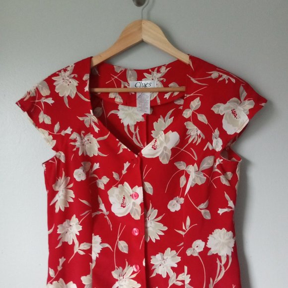 Clues Collection Vintage Red Hawaiian Style Dress - Picture 2 of 4